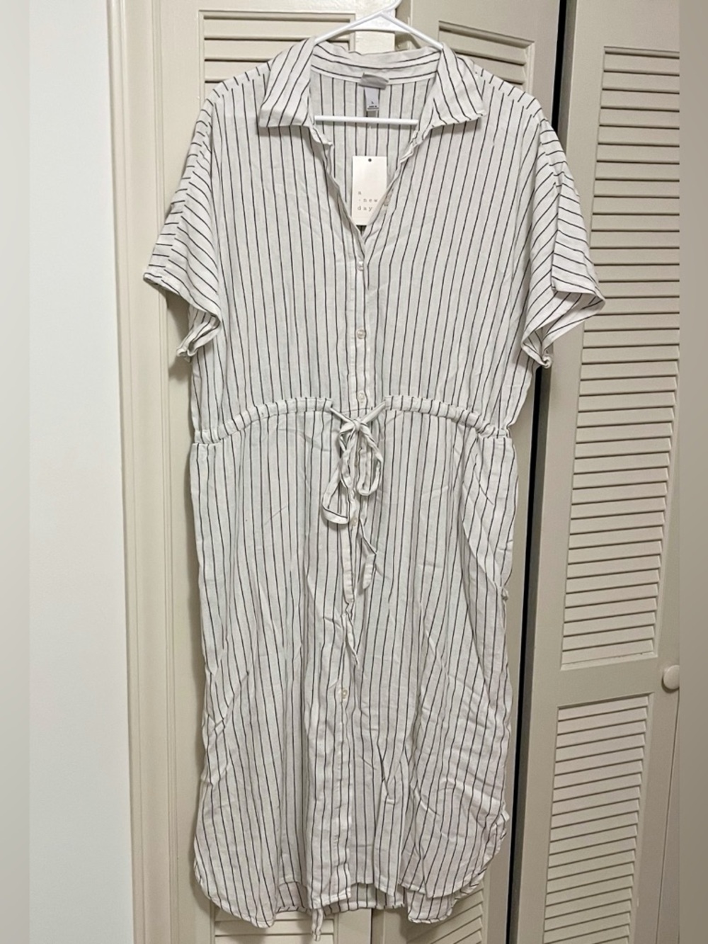 a new day White Striped Button-Front Midi Dress